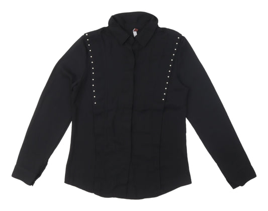 By Swan Black Studded Women's Button-Up Shirt, Size S