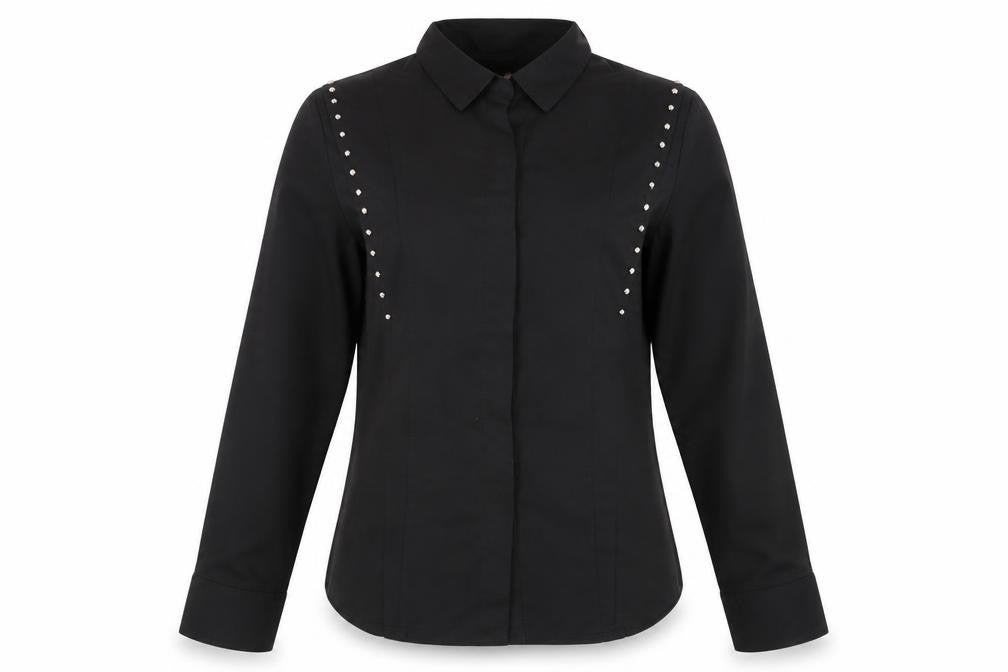 By Swan Black Studded Women's Button-Up Shirt, Size S