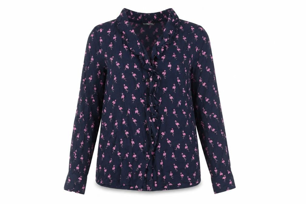 re.draft Women's Blue Flamingo Print Tunic Blouse Size 8