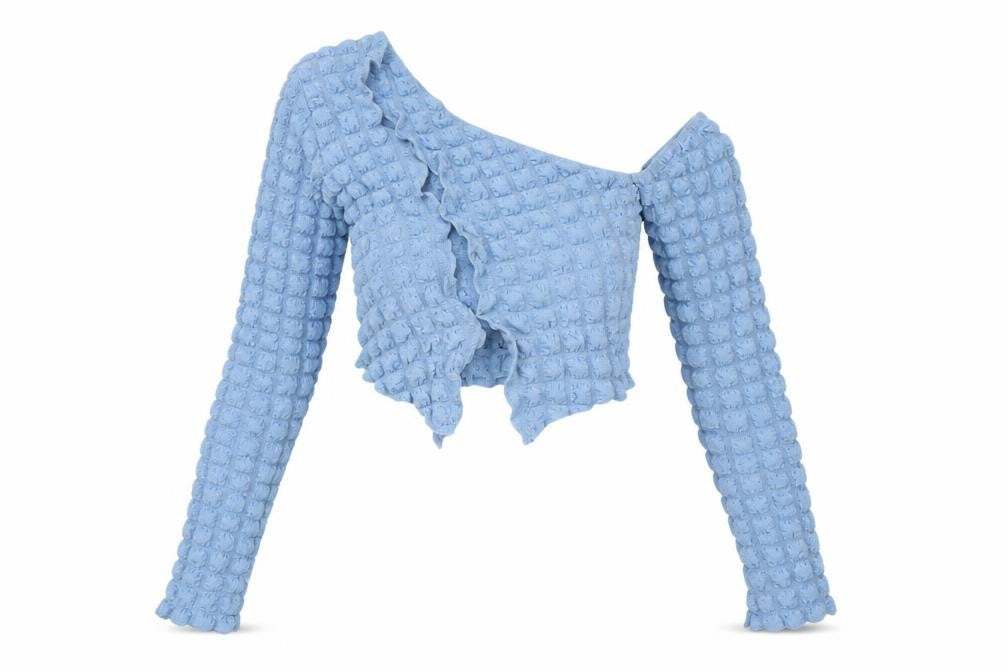Fashion Nova Women's Blue Cropped Asymmetrical Blouse M