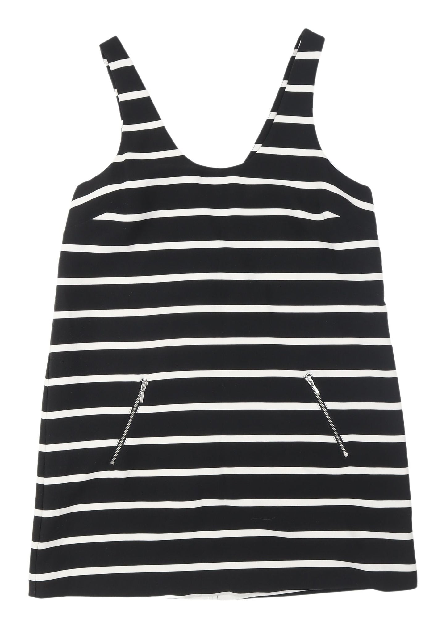 New Look Women's Black Striped Dungaree Dress Size 12