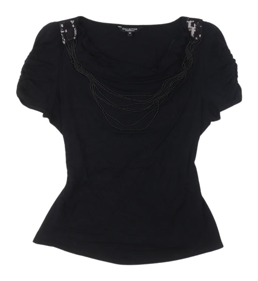 Debenhams Women's Black Beaded Cowl Neck Blouse Size 18