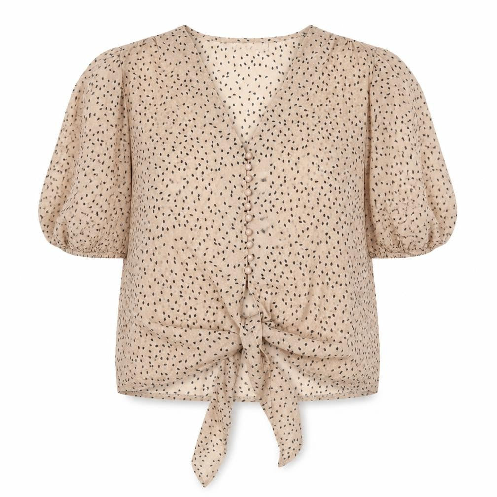 Tenki Women's Beige Animal Print Wrap Blouse