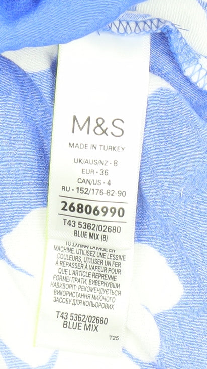Marks & Spencer Women's Blue Floral Blouse, Size 8