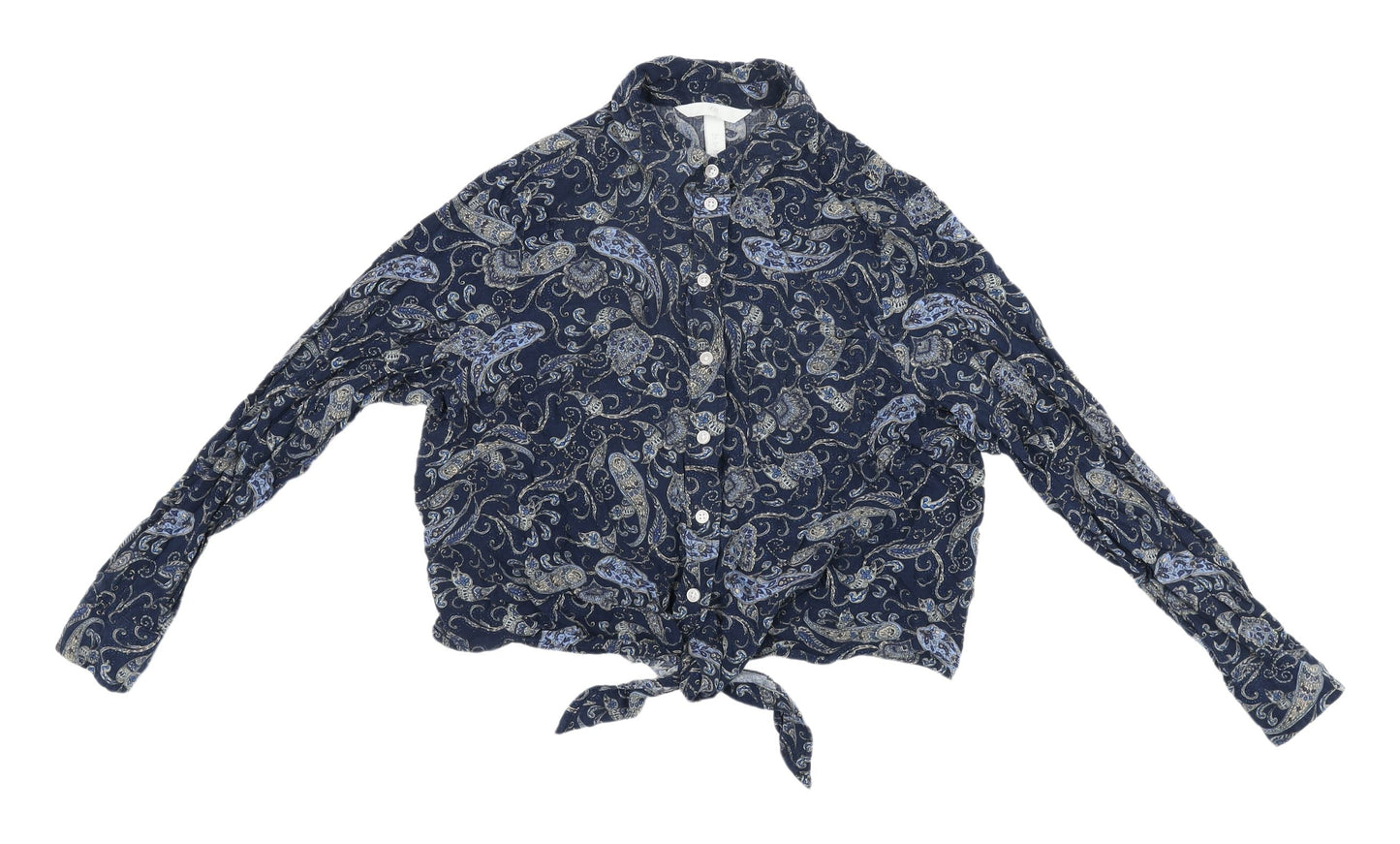 H&M Women's Blue Paisley Button-Up Cropped Shirt