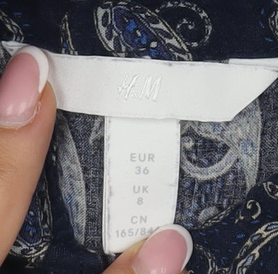 H&M Women's Blue Paisley Button-Up Cropped Shirt