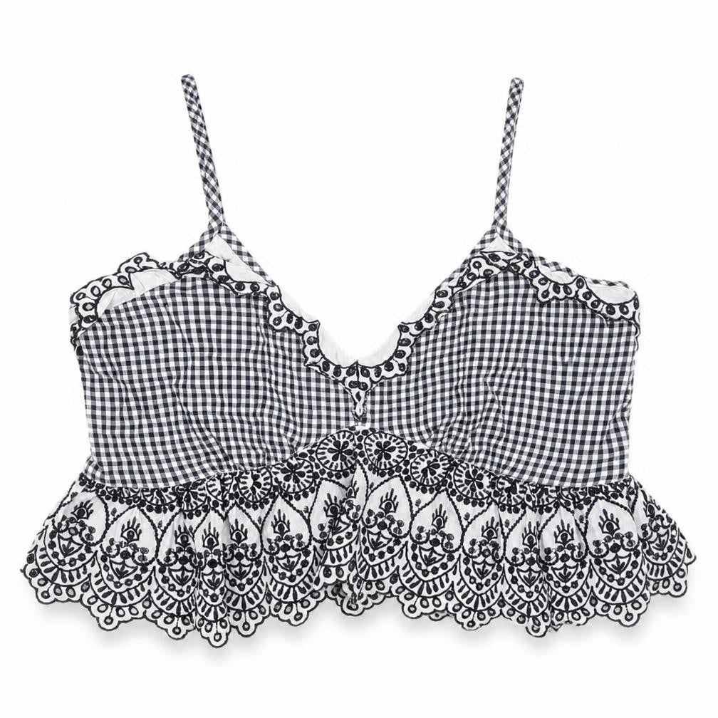Miss Selfridge Petites Black Check Cropped Blouse - Size 14