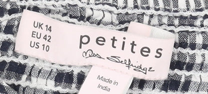 Close-up detail of Miss Selfridge Petites Black Check Cropped Blouse -, size 14