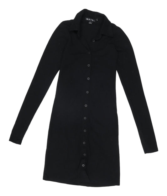 Motel Women's Black Shirt Dress, Collared, S
