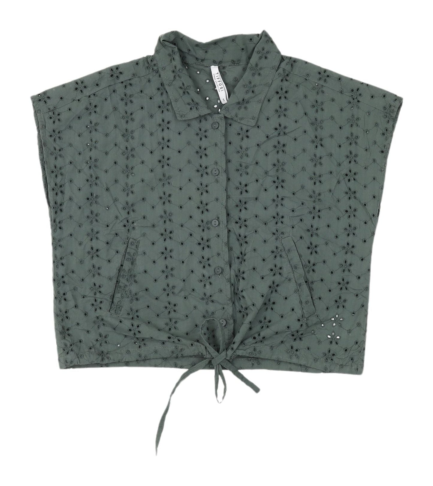 Tiffosi Women's Green Cropped Button-Up Top - Size S