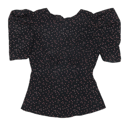 Additional front view of ASOS DESIGN Women's Black Polka Dot Puff Sleeve Blouse, size 8