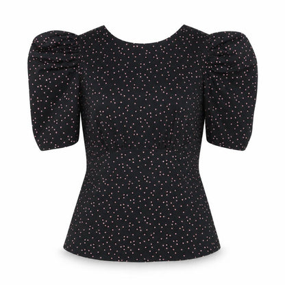 Front view of ASOS DESIGN Women's Black Polka Dot Puff Sleeve Blouse, size 8