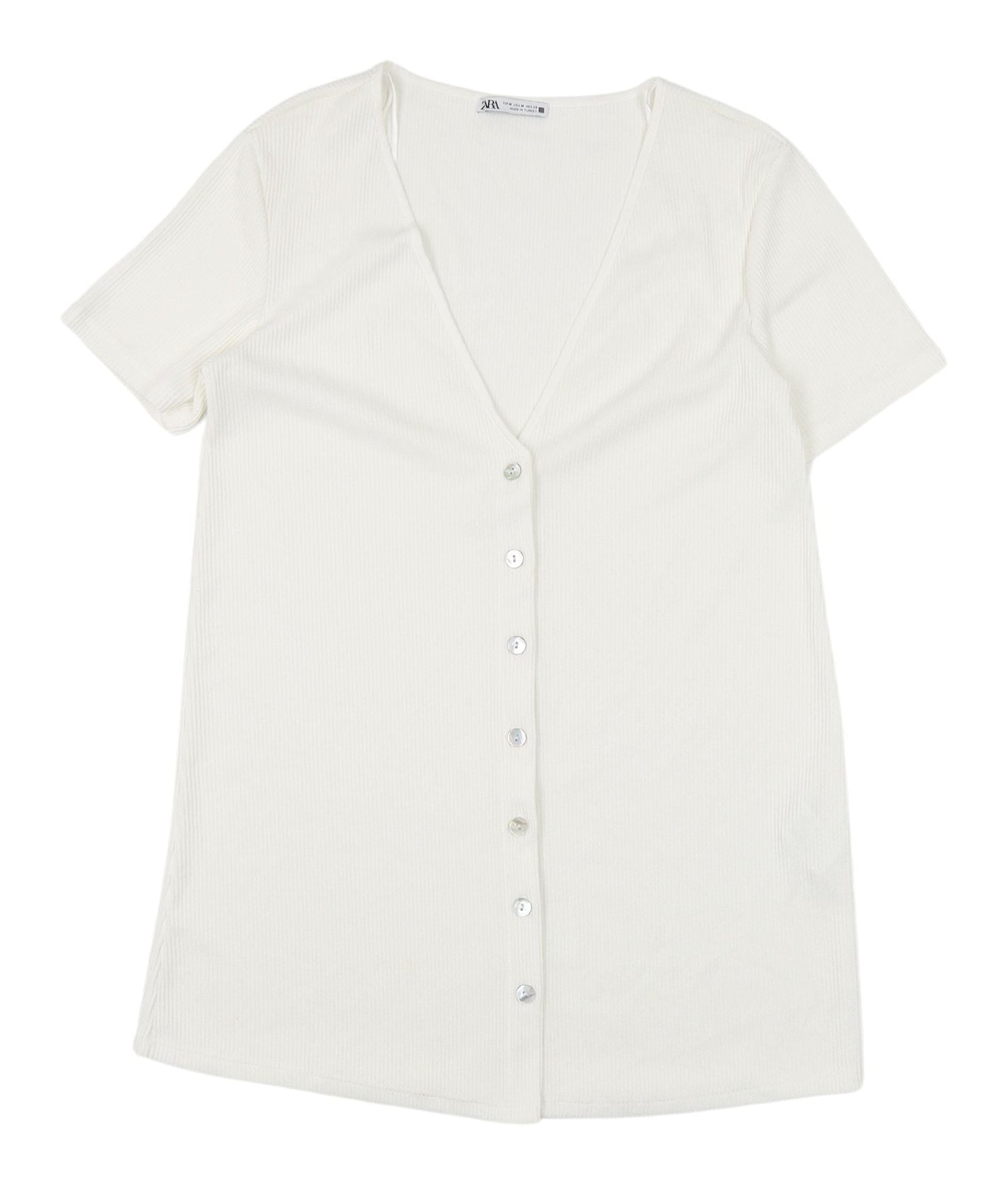 Zara Women's White V-Neck Button-Up Top M