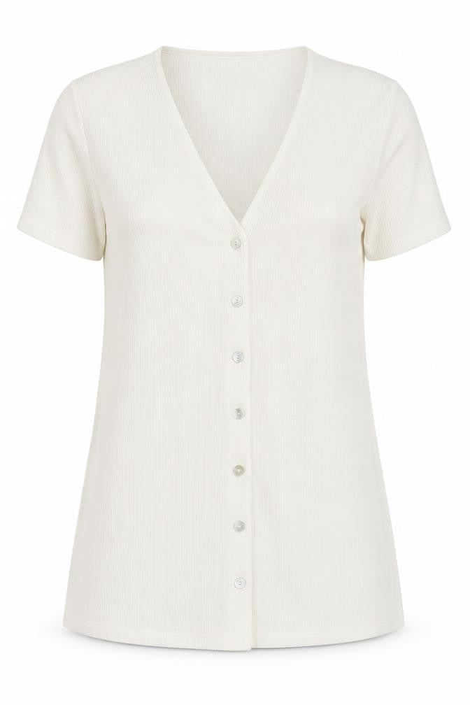 Zara Women's White V-Neck Button-Up Top M