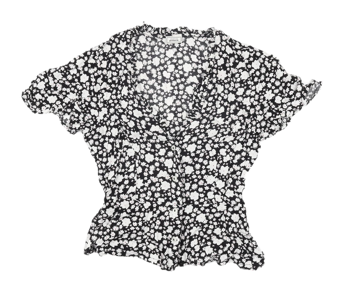 Pimkie Women's Black Floral Tunic Blouse Size 6