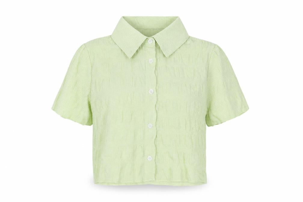 Nasty Gal Women's Cropped Green Button-Up Shirt, Size 4