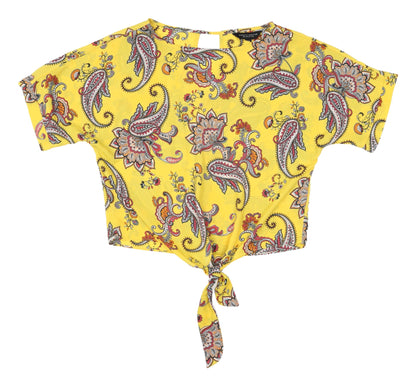 Additional front view of Dorothy Perkins Yellow Paisley Crop Blouse, size 12