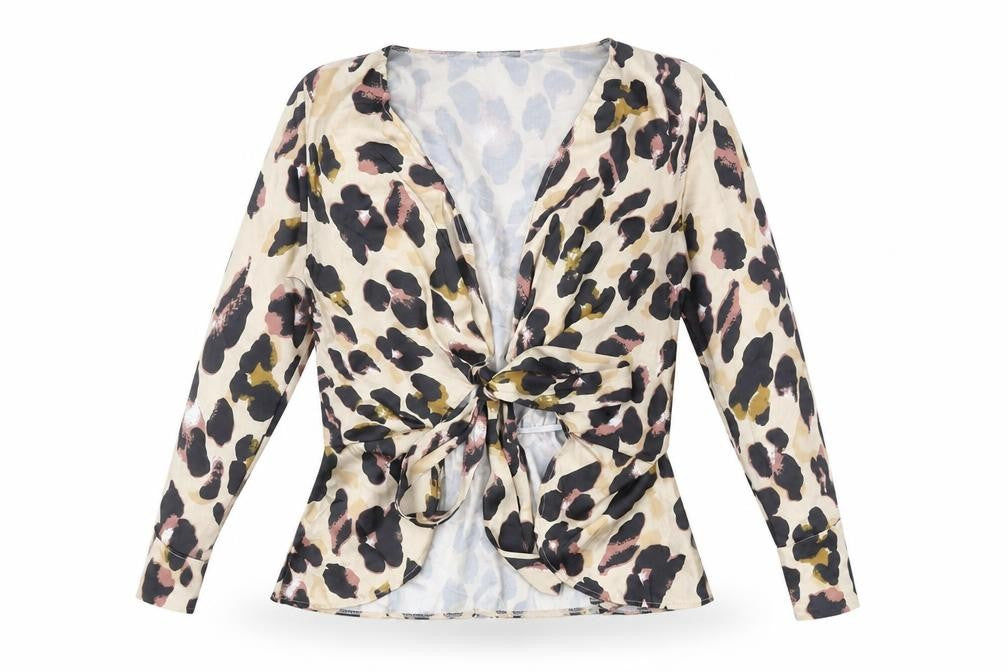 Boohoo Women's Beige Animal Print Wrap Top Size 14