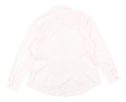Benetton Women's Pink Striped Button-Up Shirt XL