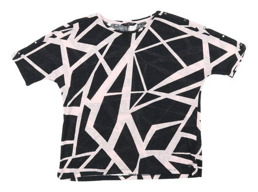 VIZ-A-VIZ Women's Black Geometric T-Shirt Size 18