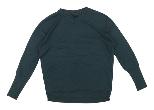 Topshop Green V-Neck Women's Pullover Sweatshirt, Size 8