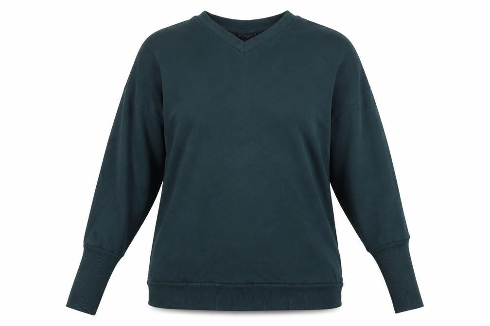 Topshop Green V-Neck Women's Pullover Sweatshirt, Size 8