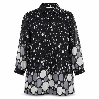 ELVI Women's Black Polka Dot Blouse, Size 16, Button Accents