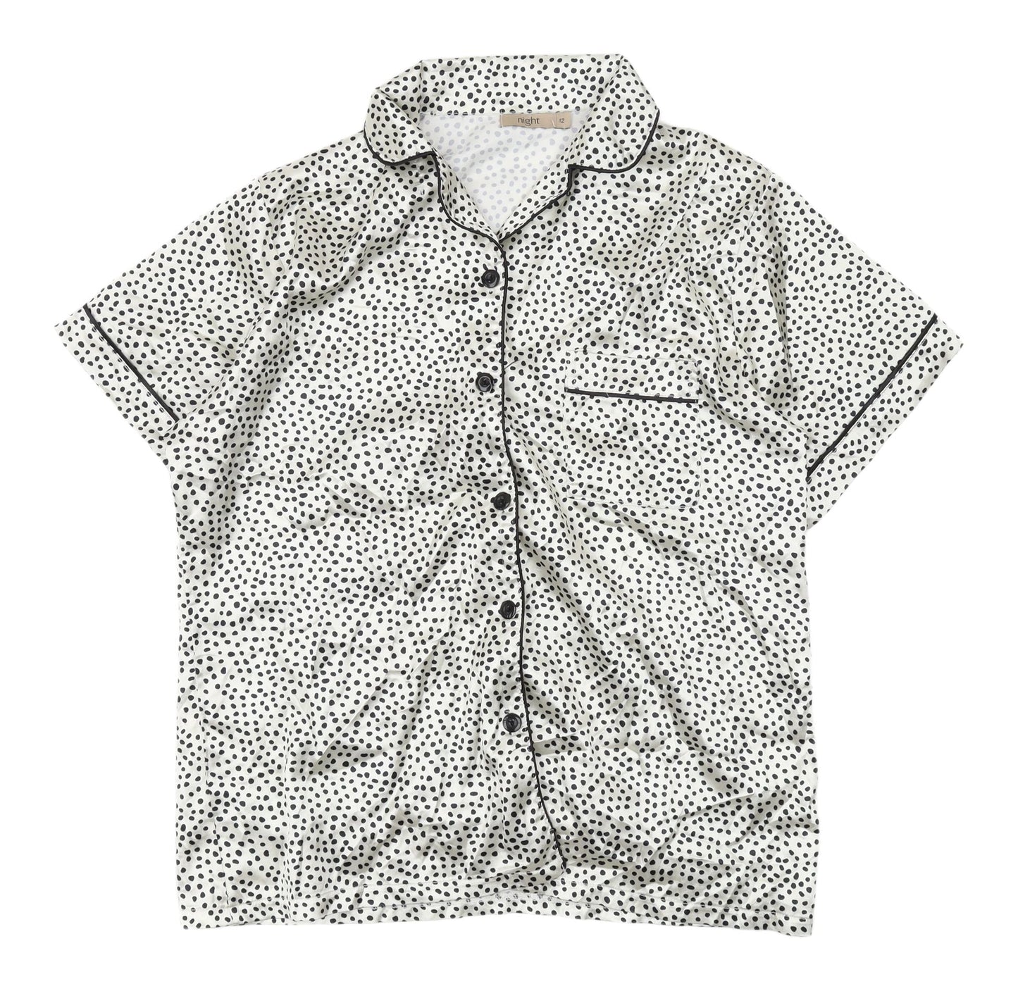 Night Women's White Polka Dot Pyjama Top Size 12