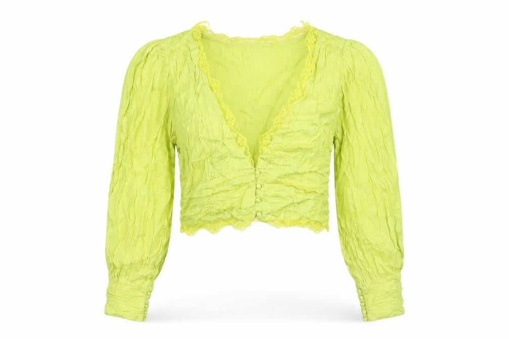 Miss Selfridge Women's Yellow Lace Cropped Blouse UK 14
