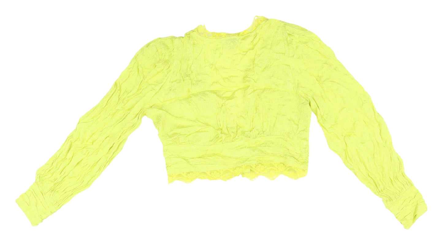 Miss Selfridge Women's Yellow Lace Cropped Blouse UK 14
