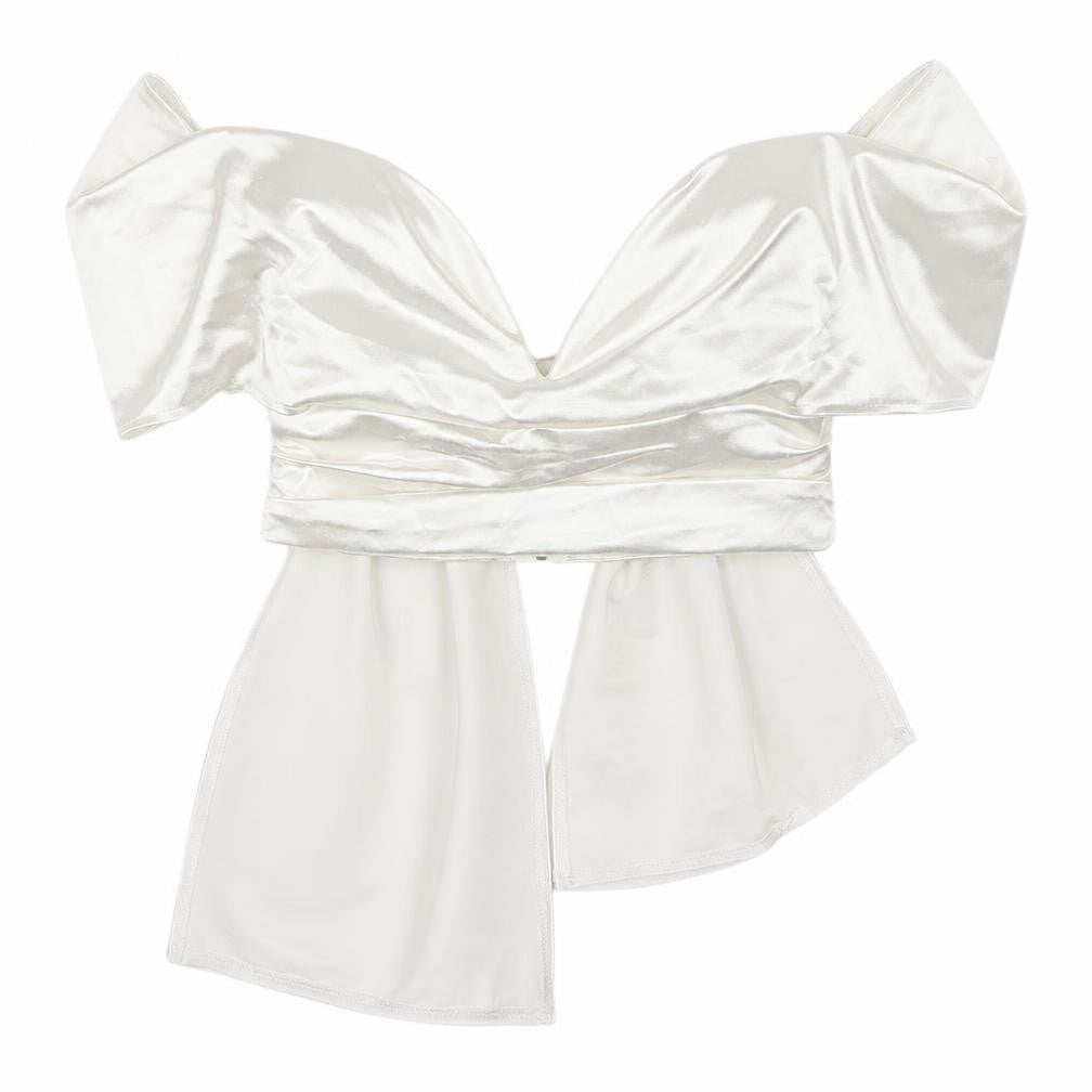PrettyLittleThing White Satin Bow Wrap Blouse UK 8