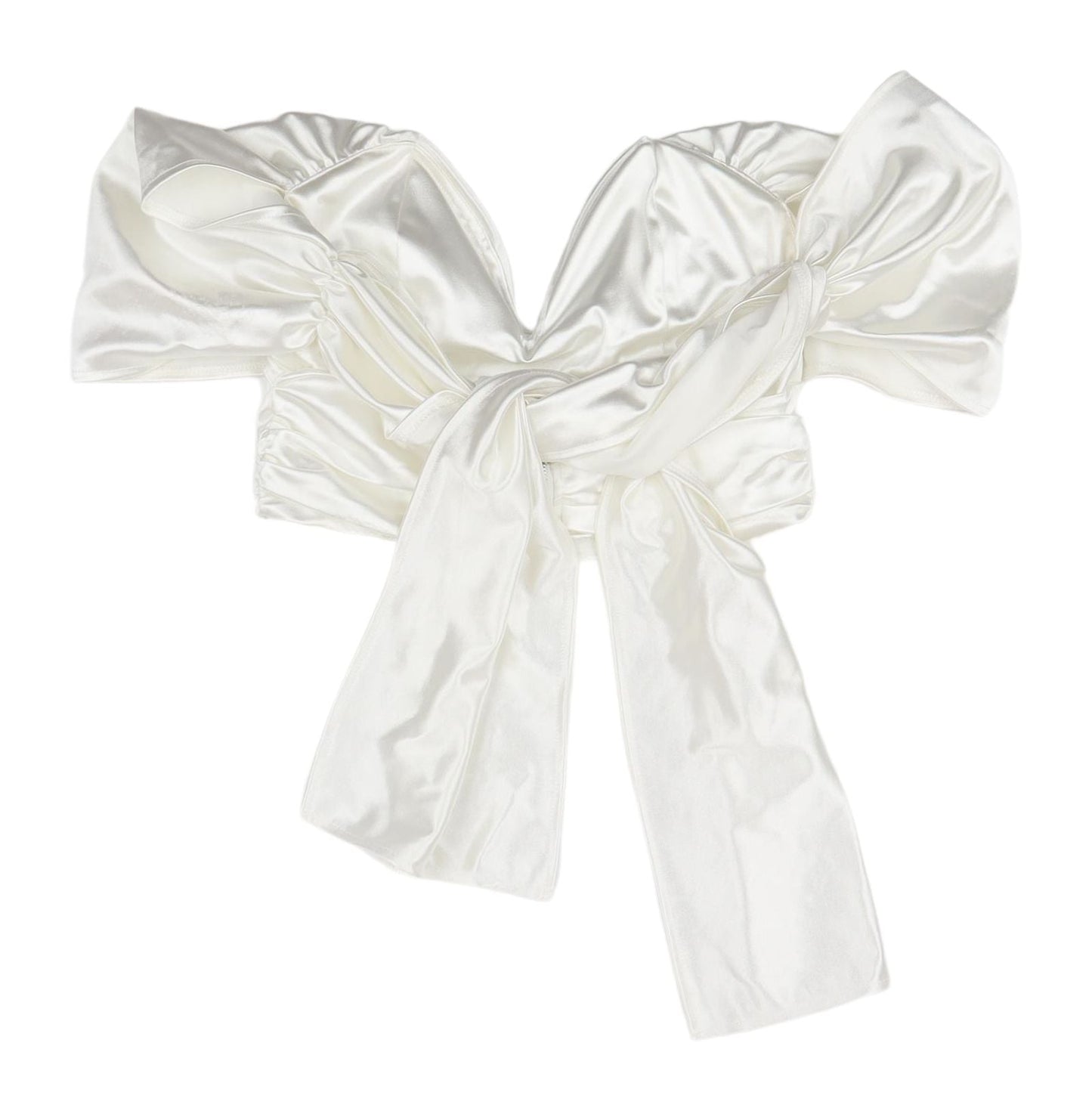 PrettyLittleThing White Satin Bow Wrap Blouse UK 8