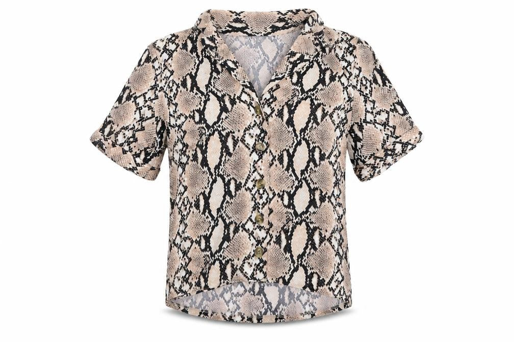 New Look Women's Multicoloured Animal Print Button-Up Shirt