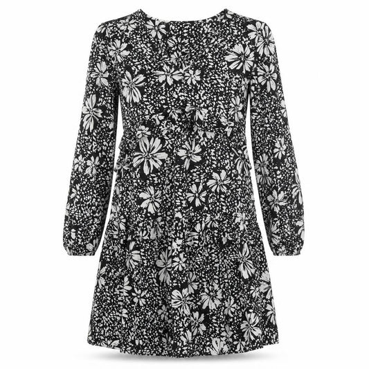 New Look Women's Black Floral A-Line Dress, Size 12, Spring