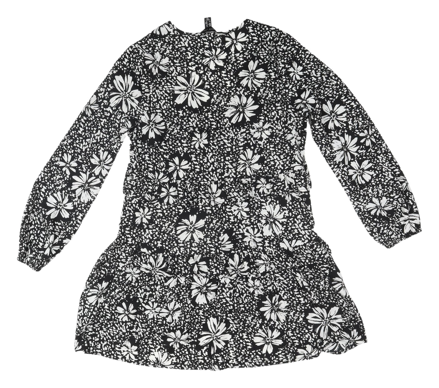 New Look Women's Black Floral A-Line Dress, Size 12, Spring