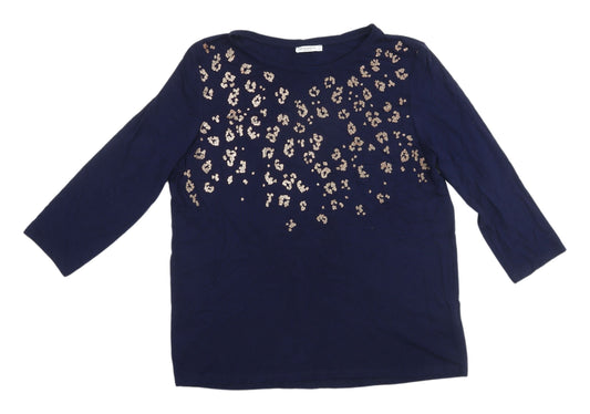 Encuentro Blue Sequin T-Shirt Women L 3/4 Sleeve