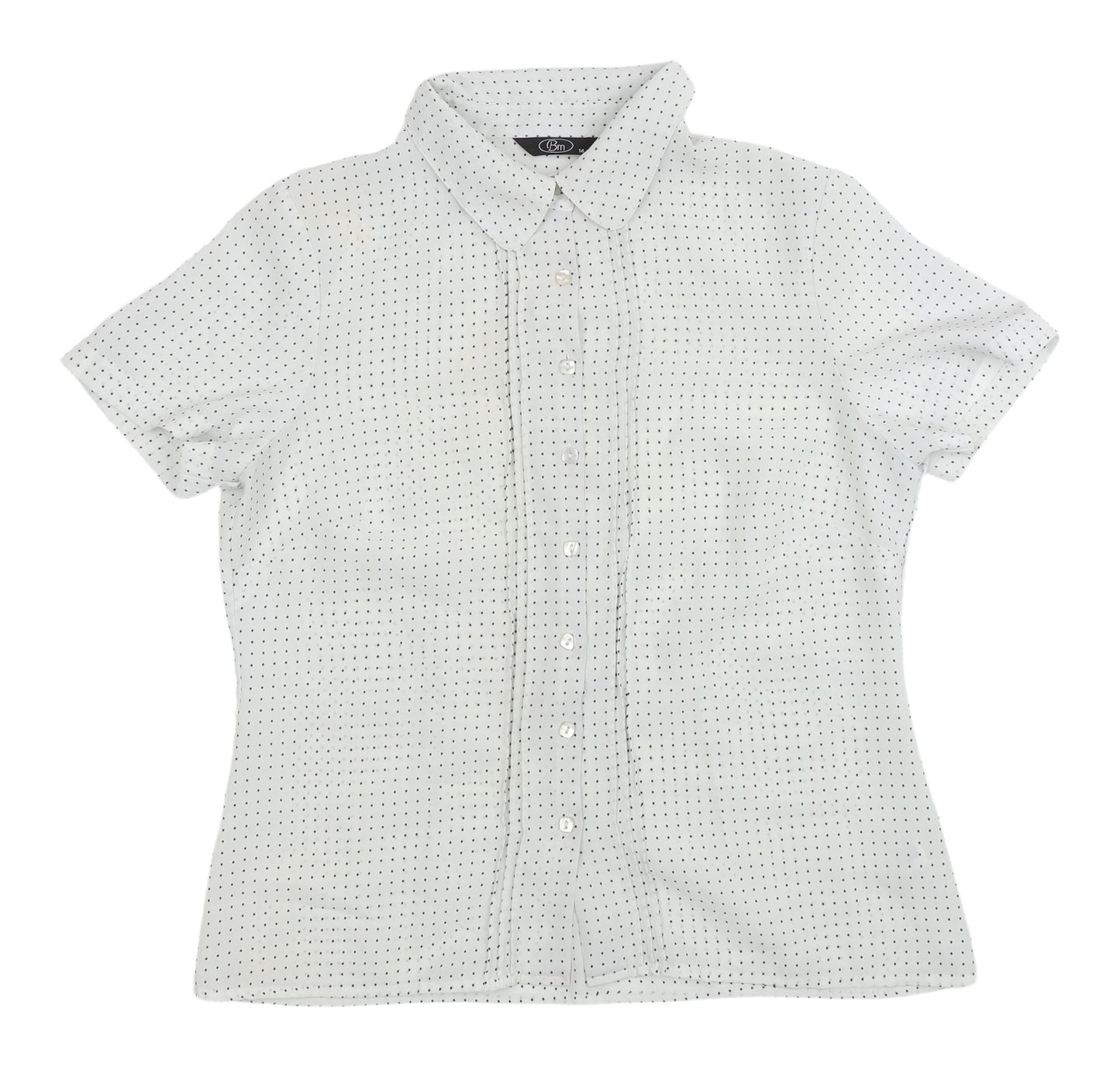 Bm Women's White Polka Dot Button-Up Shirt, Size 14