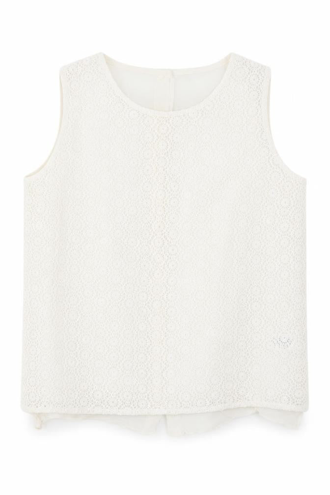 LVDEX Women's Ivory Lace Sleeveless Blouse Size 16