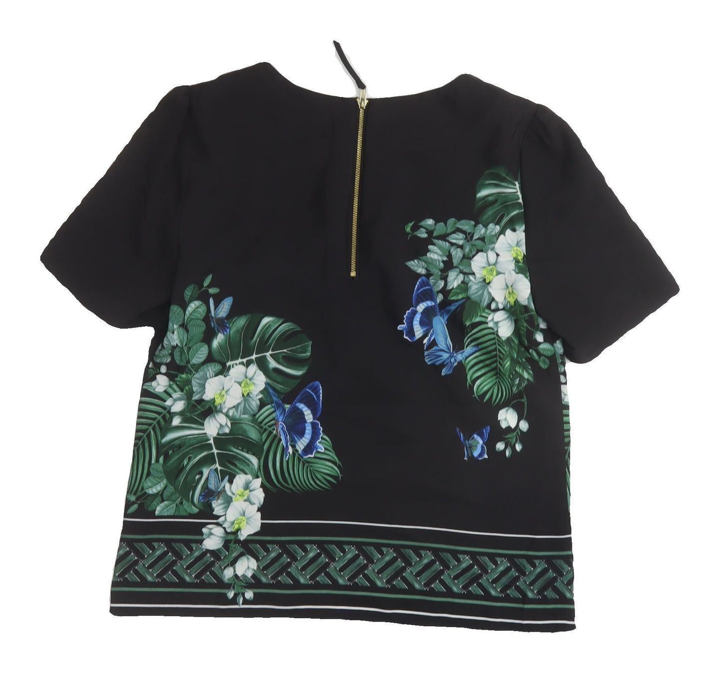 Oasis Women's Black Floral Blouse UK 8 Short Sleeve