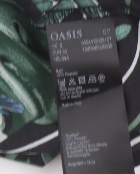 Oasis Women's Black Floral Blouse UK 8 Short Sleeve