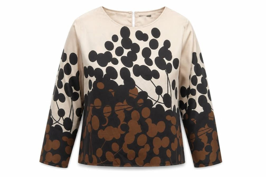 More & More Women's Geometric Blouse, Size 12, Beige