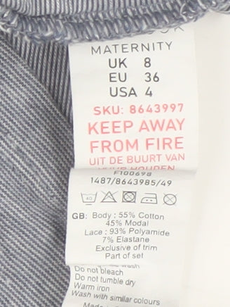 Close-up detail of New Look Maternity Blue Camisole with Lace Accents, size 8