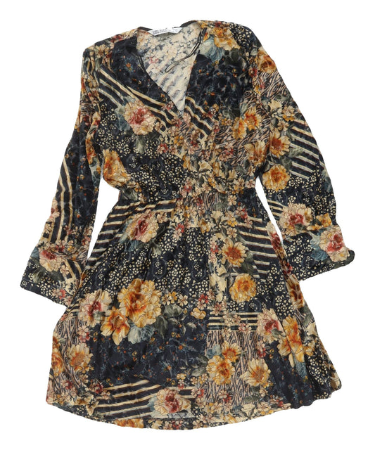 Zara Women's Multicoloured A-Line Floral Dress XS