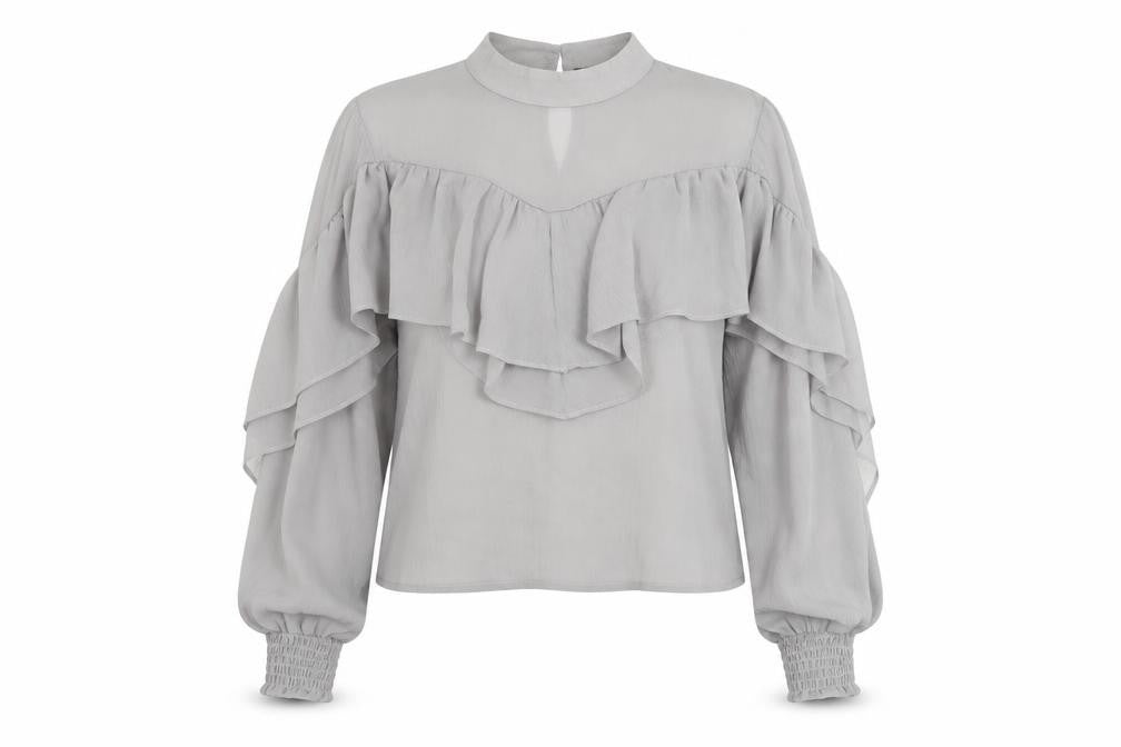 Missguided Women Grey Cropped Blouse with Ruffle Accents
