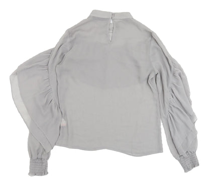 Back view of Missguided Women Grey Cropped Blouse with Ruffle Accents