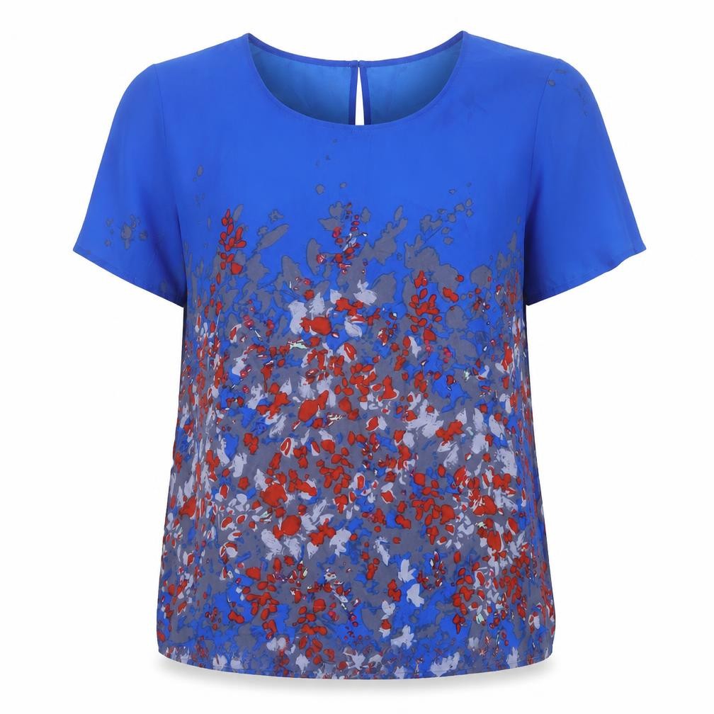 Great Plains Women's Blue Floral Blouse, L, Short Sleeve, Casual