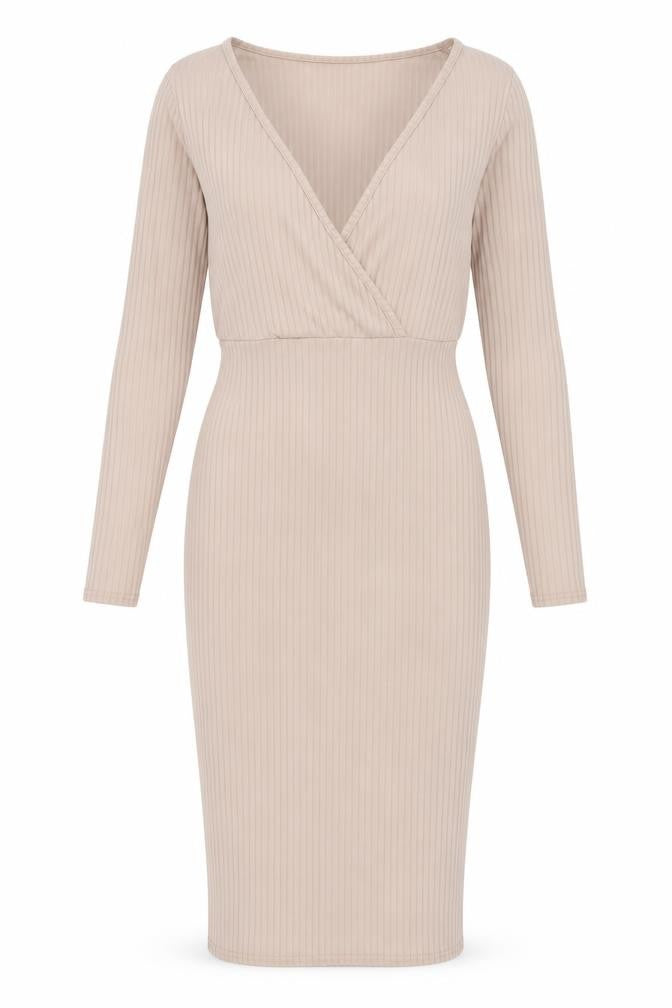 I Saw It First Beige Long Sleeve Bodycon Dress