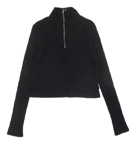 Topshop Women's Black Cropped High Neck Top Size 14