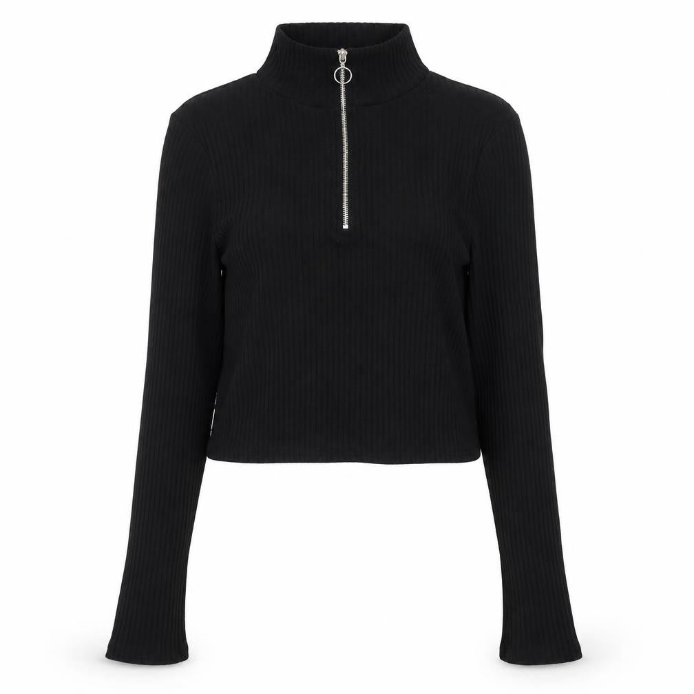 Topshop Women's Black Cropped High Neck Top Size 14