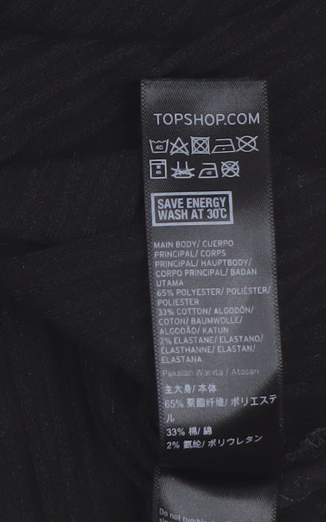 Topshop Women's Black Cropped High Neck Top Size 14